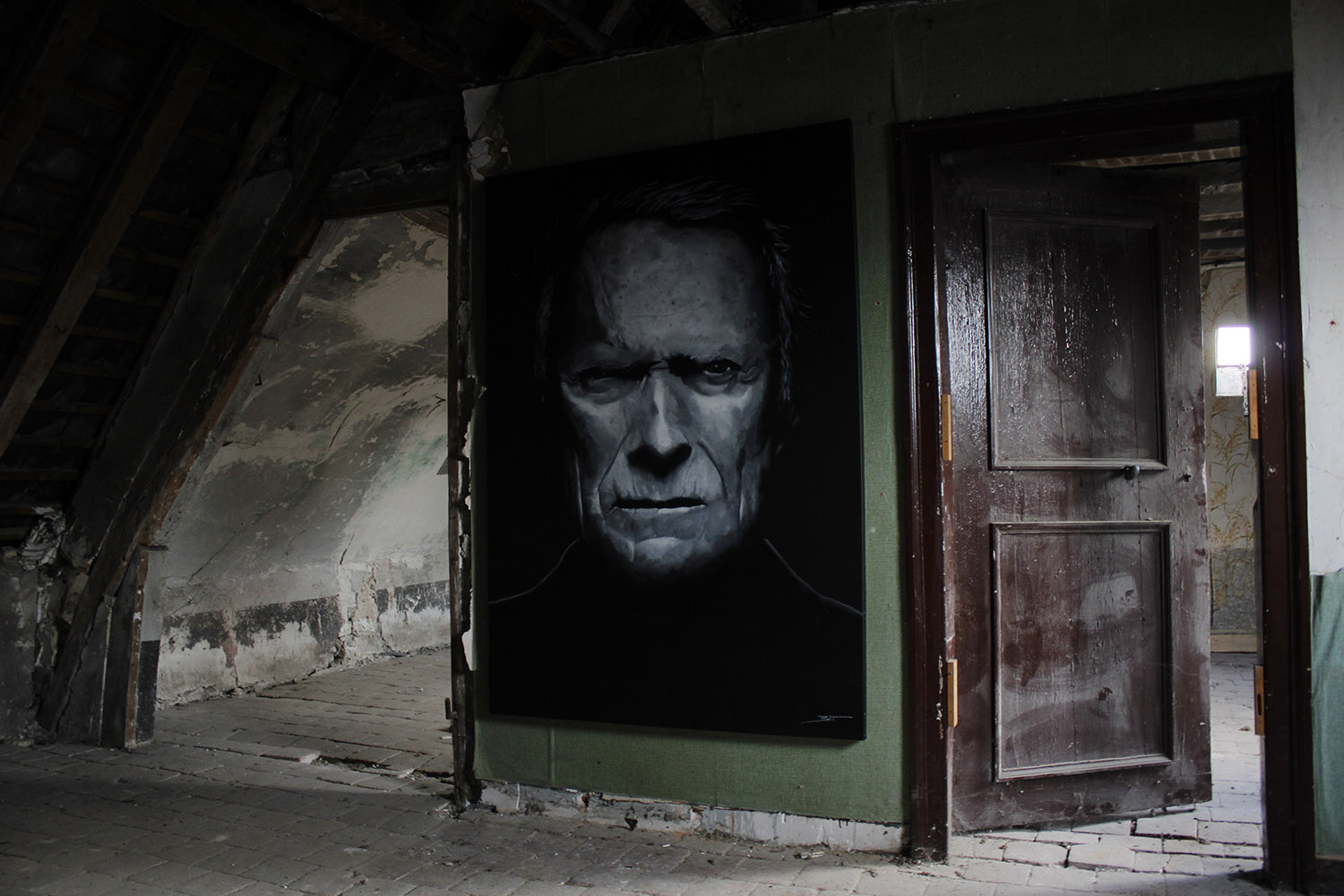 Portrait en noir et blanc de Clint Eastwood