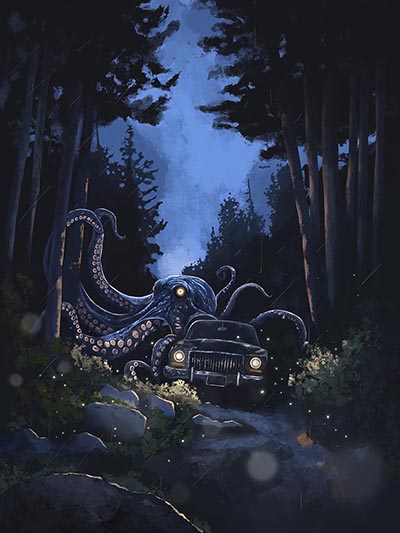 Illustration Octopus Car